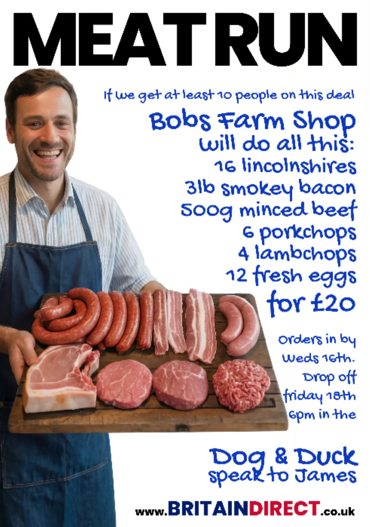 Example Meat Run poster in a local pub