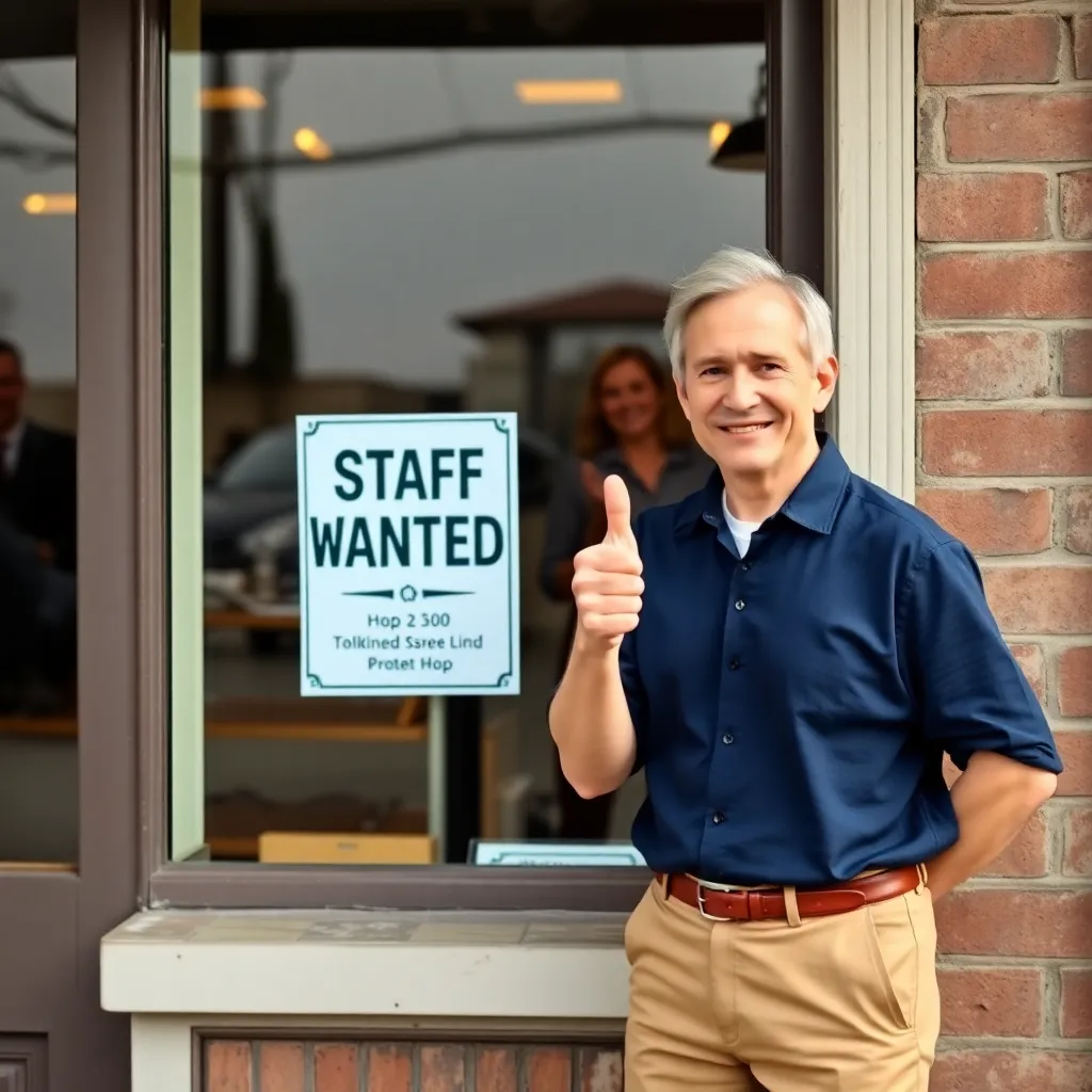 Local Job Boards - Man with thumb up, staff wanted sign